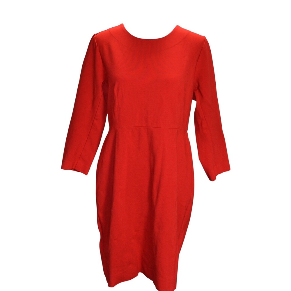 J.Crew Sheath Dress Womens 12 Red Ponte 3/4 Sleeve Back Zipper Event Preppy‎